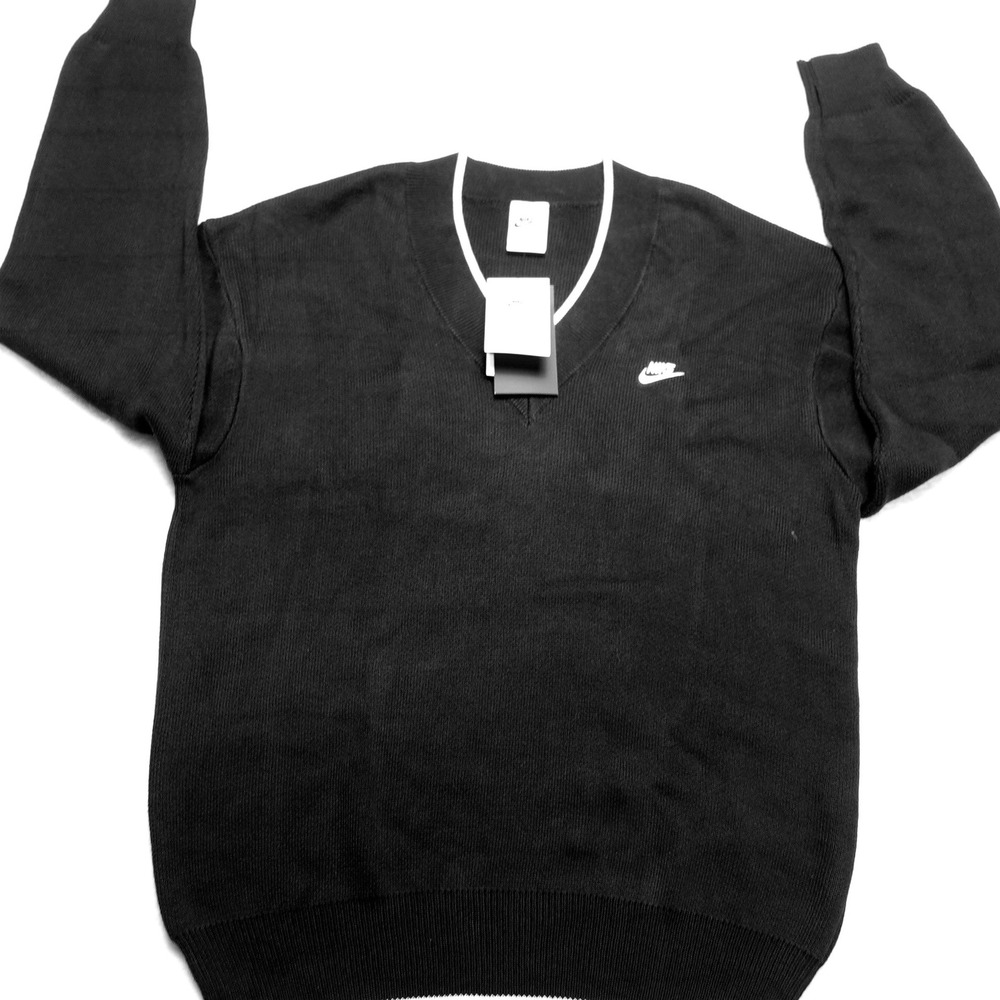 Nike V-Neck Sweater Mens Size M Black Knit Embroidered Logo HV1419-010 NEW